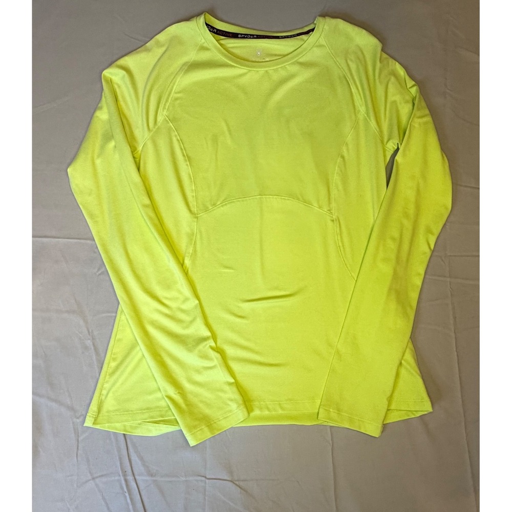 Spyder Active Womens Neon Yellow Long Sleeve Running Top Thumbholes Size M